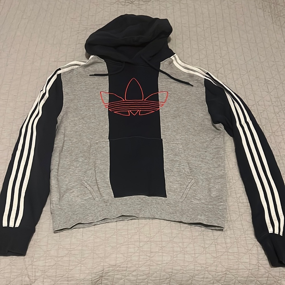 Adidas Trefoil Navy and Gray Hoodie.
